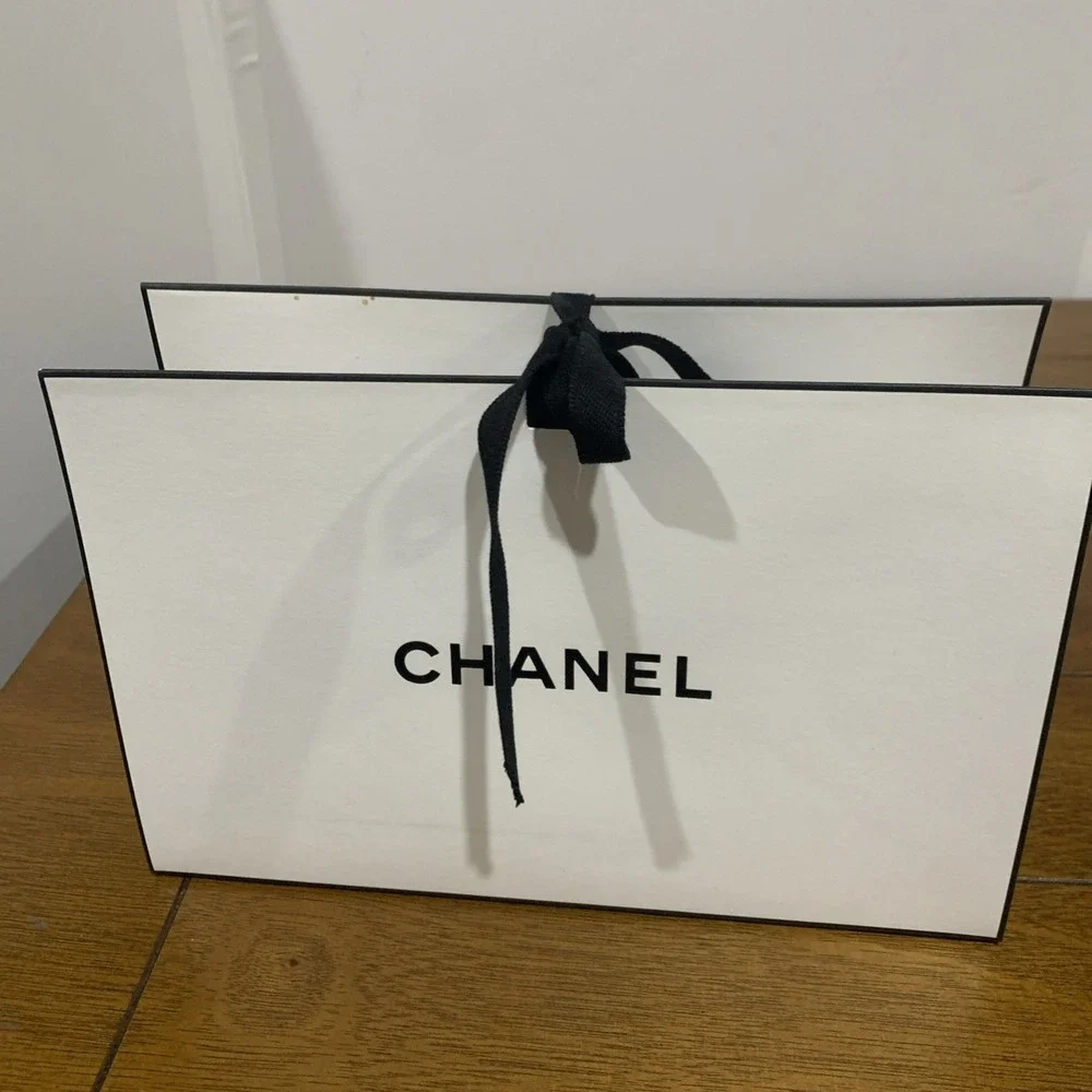 Chanel Small Gift Shopping Bag White Paper with Black Logo 5.5